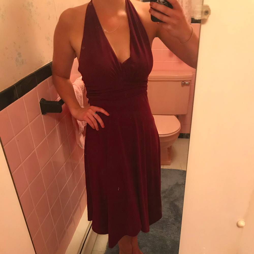 Burgundy Halter Cocktail Dress